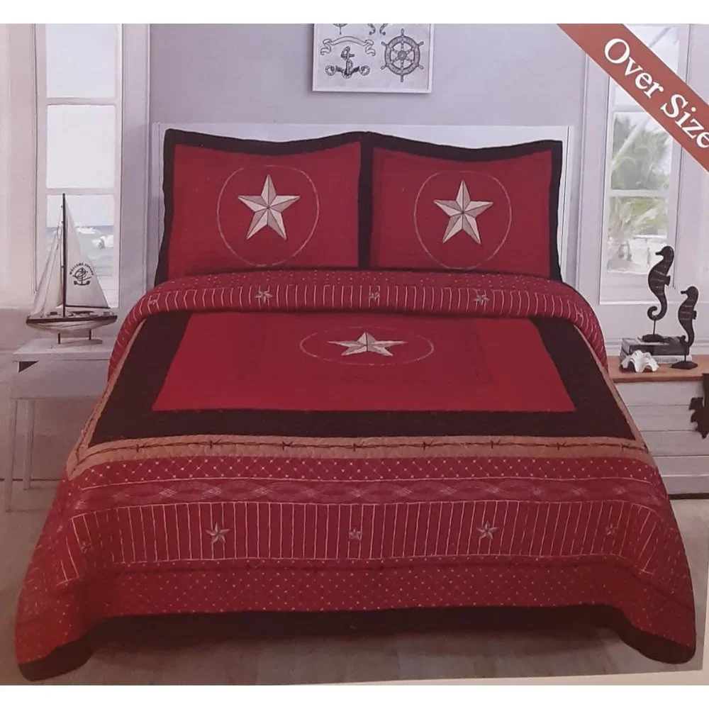 Country Western Design 3 Piece Quilted Bedspread Set - Queen & King